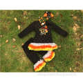 NEWEST girls black ruffle pants sets candy corn clothing Halloween long sleeve sets with necklace and headband